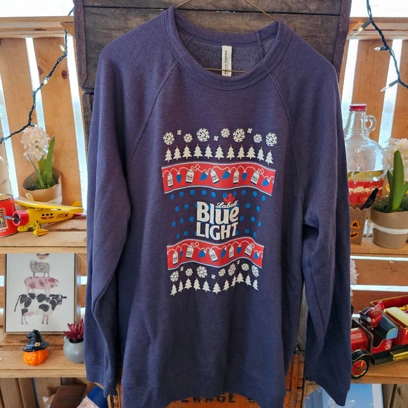 Vintage Retro Crewneck Labatt Blue Light Christmas Winter Holiday Xmas Sweater - Picture 5 of 5